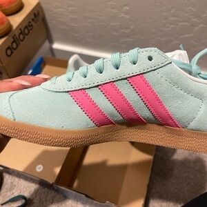 adidas Mint Suede Sneakers with Pink Stripes